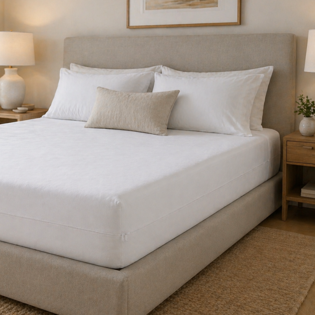 Protector de colchón 13" (Encasement) de alta densidad 4.99 micrones antiácaros y antialérgenos 100% algodón 230TC percale marca Cuddledown